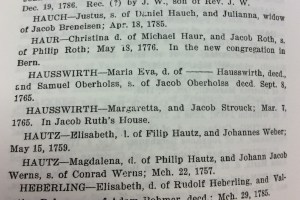 Marriage of Samuel Overholtzer and Maria Eva Hausswirth on 08 September 1765