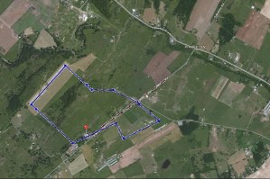 This is the outline of Samuel Overholtzer's land superimposed over the Google Map of St. Mary's Pine Lutheran Church.